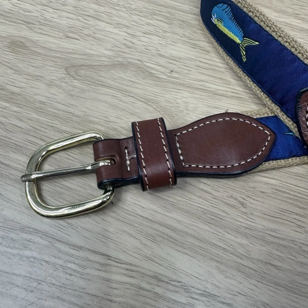 Leather Canvas Golf Belt  Boy's Size 26 Mahi Saltwater Fish Print Fishing Youth
